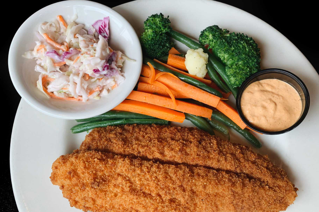 Freshly prepared fish fillet with a perfectly seasoned and crispy coating.